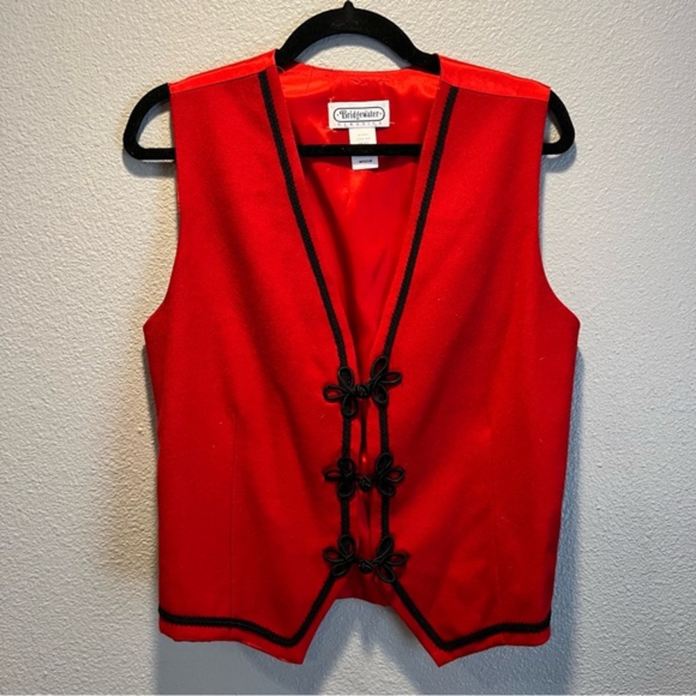 Vintage 90s Bridgewater 100% Wool Red Black Asian Inspired Vest‎ Sz M GVC